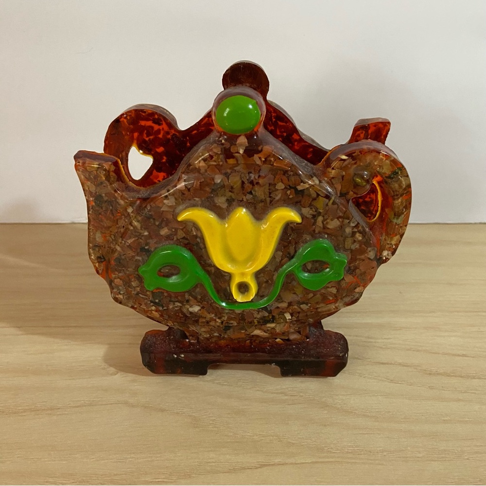 Vintage 60s 70s Resin Napkin Holder Tea Kettle Shape Table Accessory Decorative